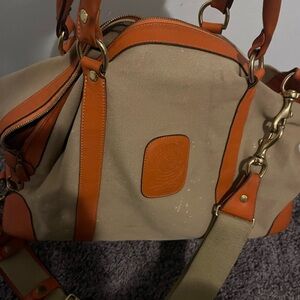Ghurka Cavalier 1 Tan Duffel Bag with Orange Trim.